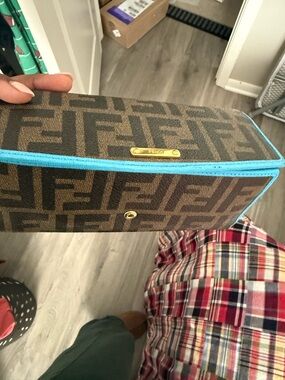 Fendi turquoise and brown monogram foldover clutch